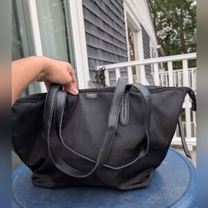 Botkier Black Nylon Tote Bag with Leather Handles – Large Everyday Shoulder Bag